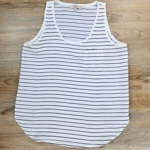 🍑Loft White & Black Stripe Sleeveless Top Large